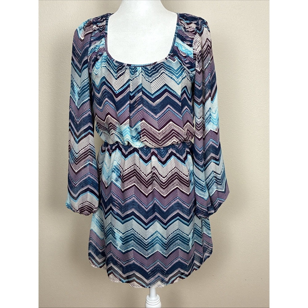 Speecklers Retro Dress with Teal Purple Chevron Pattern Women's Size Medium (D2)